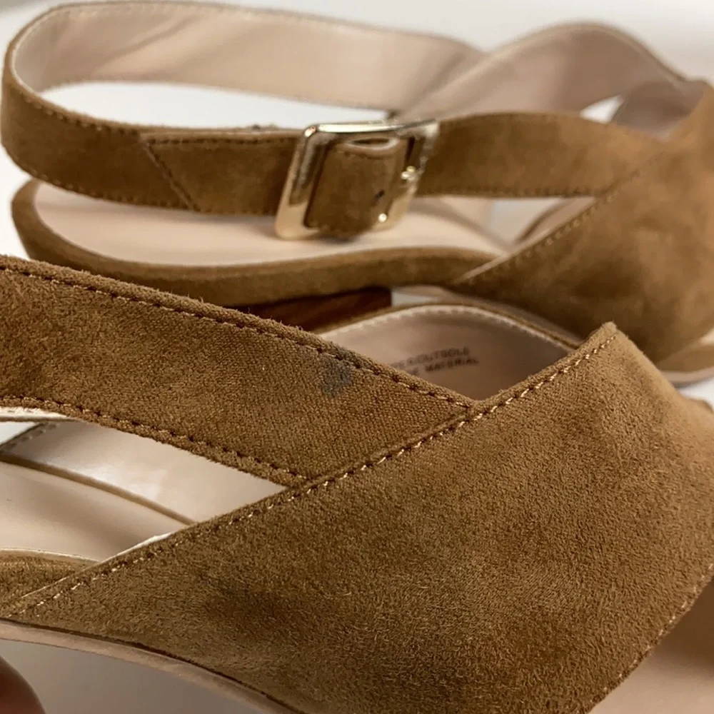 Nine West Alba Tan Open Toe Block Heel Slingback Sandal Size 9 - Picture 10 of 13